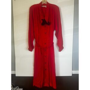 Liz Claiborne Vintage Red Silk Maxi Dress Size 10 Made in Hong Kong
